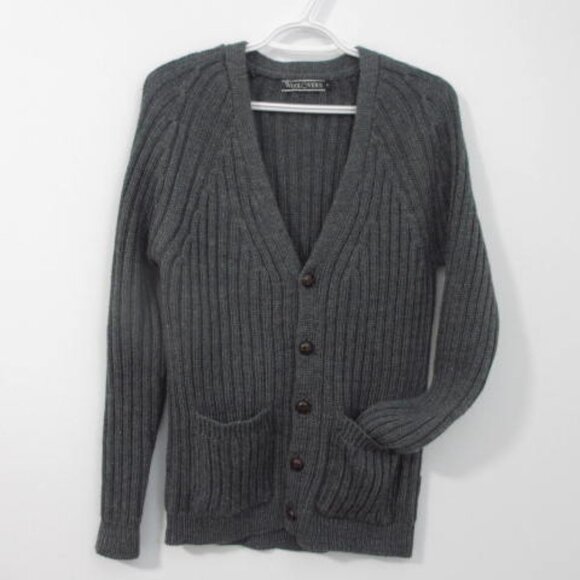 Woolovers Heavy 100% British Wool Ribbed Cardigan Preppy Minimalist - Picture 1 of 11